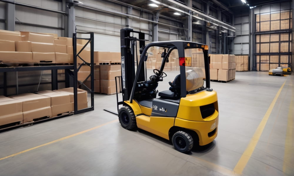 an yellow fork lift waiting for inspection